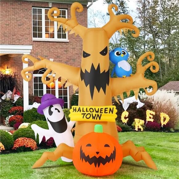 8 FT Halloween Inflatables Dead Tree Outdoor Decorations with Owl Ghosts - Picture 5 of 7